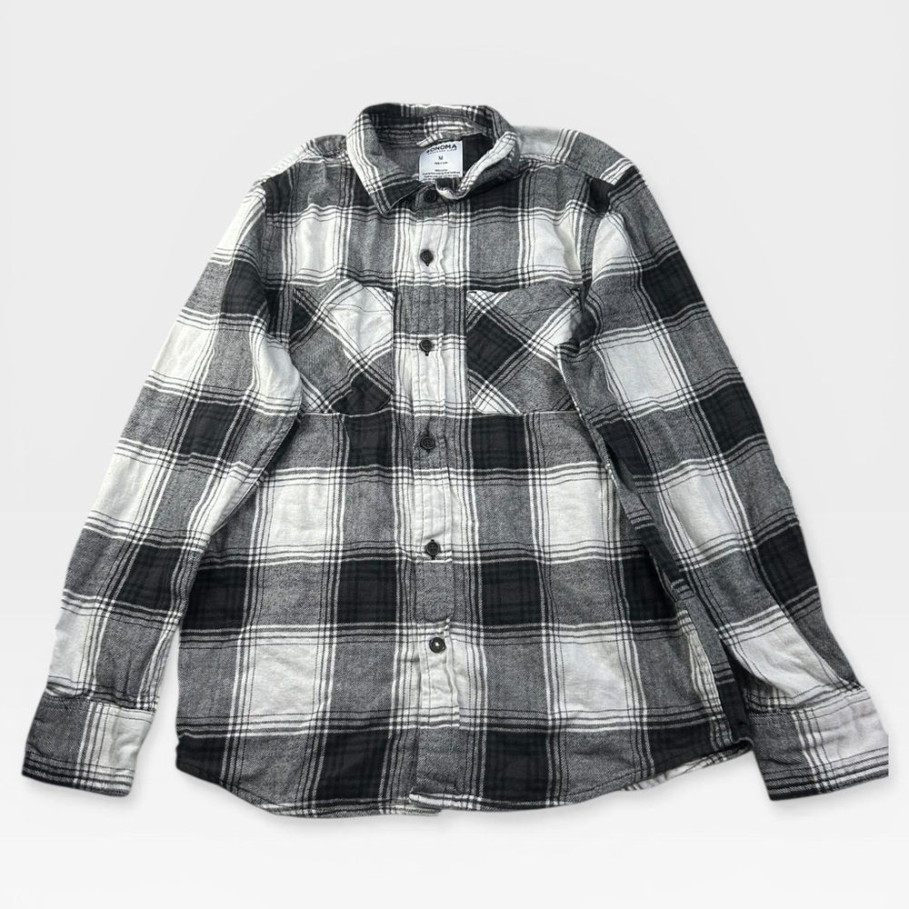 5 for $25🔥Sonoma Goods For Life Black Plaid Fleece Shirt‎ Boys Medium